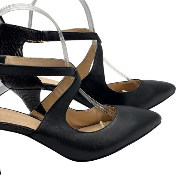 Marc Fisher Black Pointed Toe Heels Strappy Zip Back Stiletto Snake Embossed 8M - Picture 15 of 16